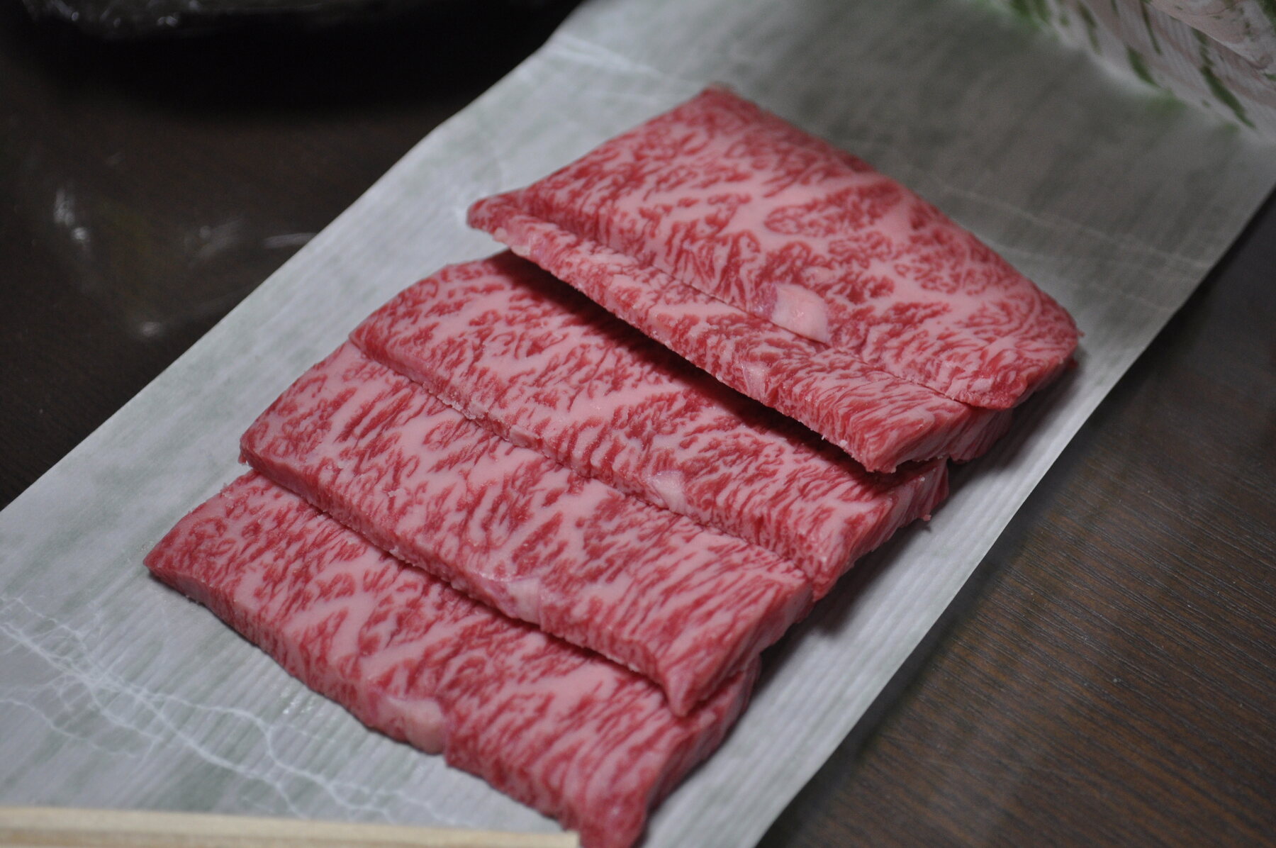 Detalhe do marmoreio característico da carne Wagyu